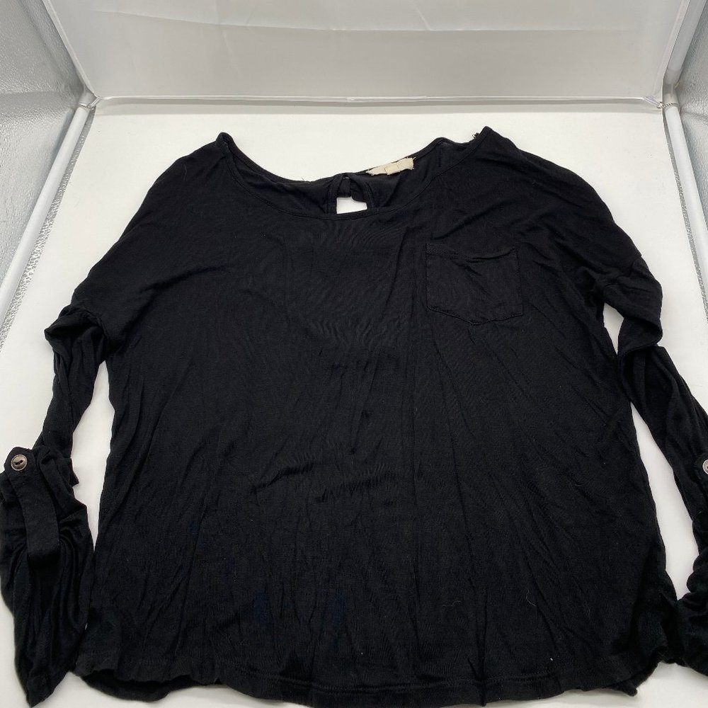 Juniors Womens EM E M Black Long Sleeve Lightweight Shirt Small S Bows